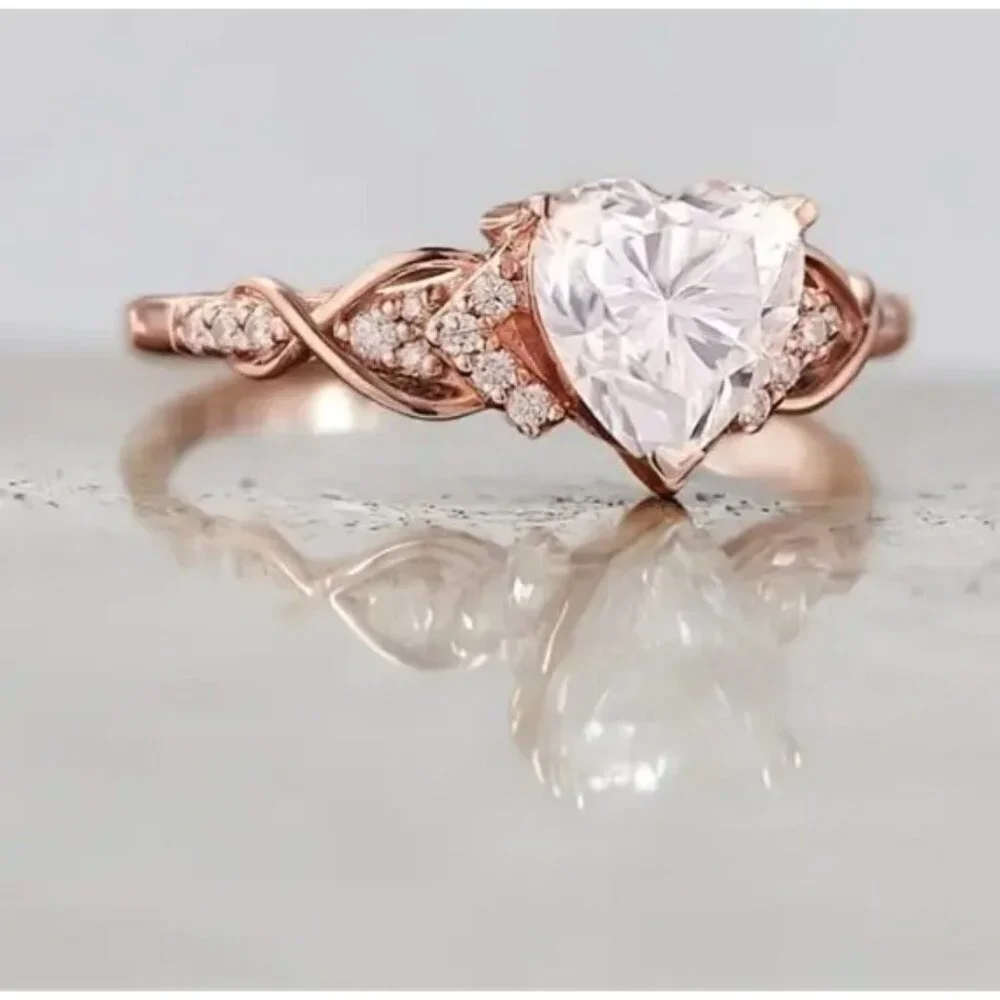 Heart Cut Timeless Moissanite Infinity Engagement Promise Ring in rose gold